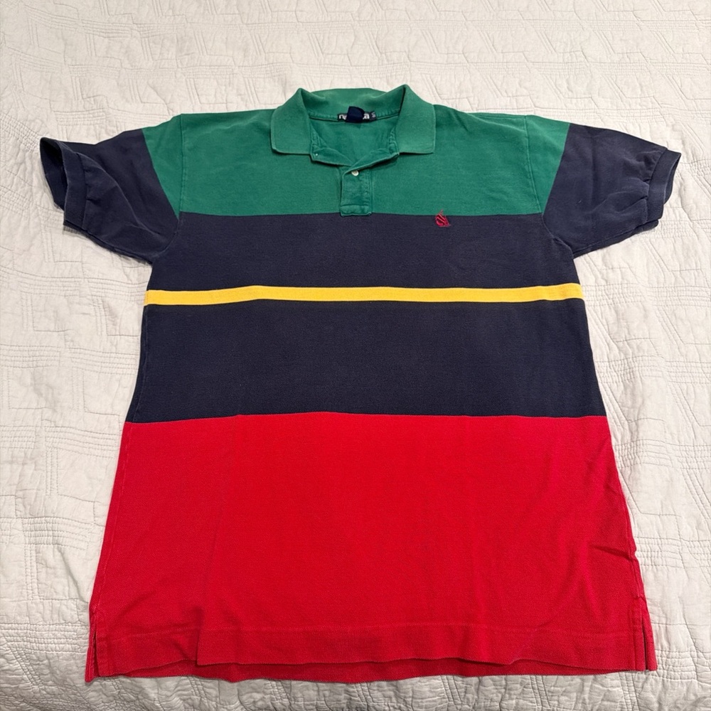 Vintage Nautica Green, Navy, Yellow, and Red Polo Shirt
